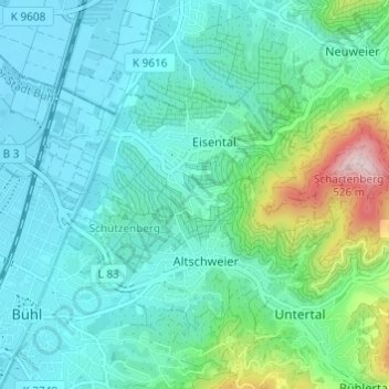 Topografische Karte Affental, Höhe, Relief