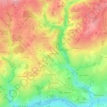 Topografische Karte Prévenchère, Höhe, Relief