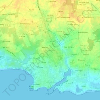 Topografische Karte Penn an Hent, Höhe, Relief