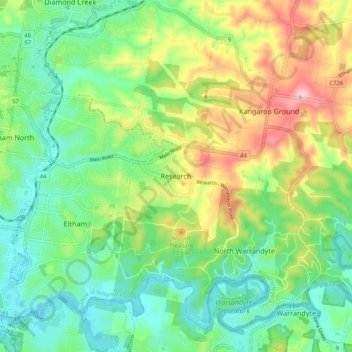 Topografische Karte Research, Höhe, Relief