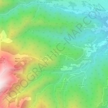 Topografische Karte Prà Fieul, Höhe, Relief