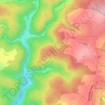 Topografische Karte Miesberg, Höhe, Relief