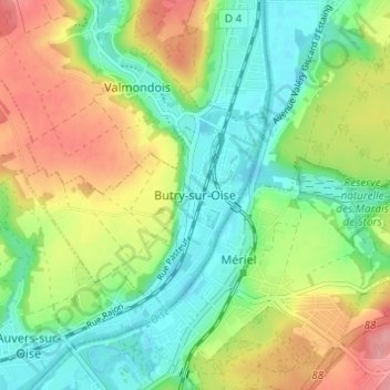 Topografische Karte Butry-sur-Oise, Höhe, Relief