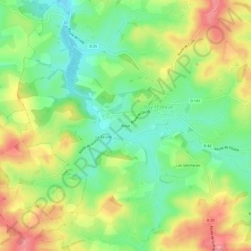 Topografische Karte Roue, Höhe, Relief