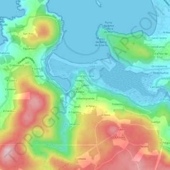 Topografische Karte Cotelo, Höhe, Relief