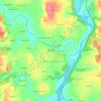 Topografische Karte Kernizan, Höhe, Relief