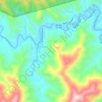 Topografische Karte Botuverá, Höhe, Relief