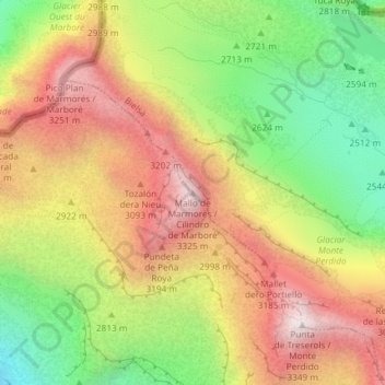 Topografische Karte Cilindro de Marboré, Höhe, Relief