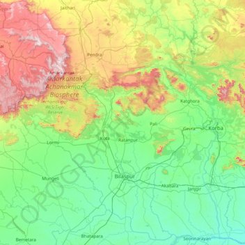 Topografische Karte Bilāspur, Höhe, Relief