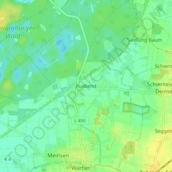 Topografische Karte Rusbend, Höhe, Relief