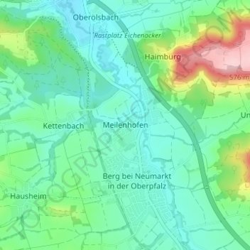 Topografische Karte Meilenhofen, Höhe, Relief