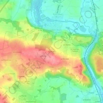Topografische Karte Le Verger, Höhe, Relief