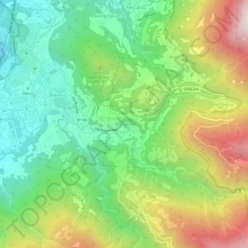 Topografische Karte Prestine, Höhe, Relief