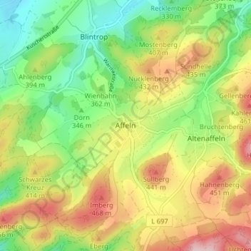 Topografische Karte Affeln, Höhe, Relief