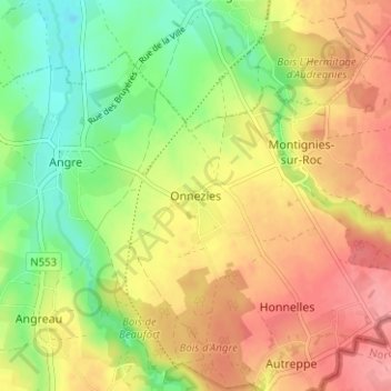 Topografische Karte Onnezies, Höhe, Relief