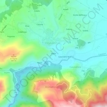 Topografische Karte Vitello, Höhe, Relief