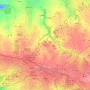 Topografische Karte Le Brizais, Höhe, Relief