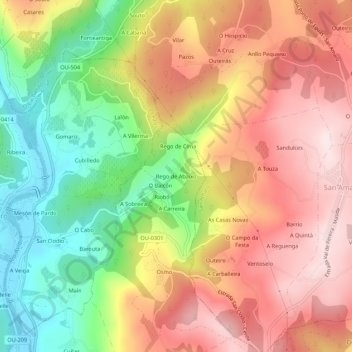 Topografische Karte Rego de Abaixo, Höhe, Relief