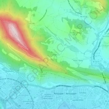 Topografische Karte Ezcaba, Höhe, Relief