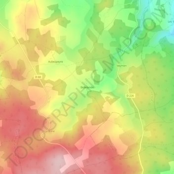 Topografische Karte Bellelande, Höhe, Relief