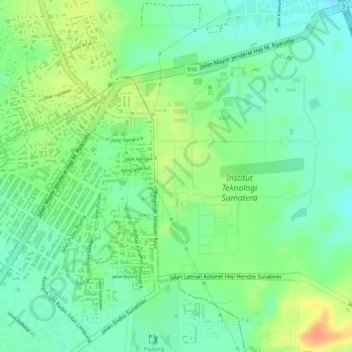 Topografische Karte Kebun Raya ITERA, Höhe, Relief