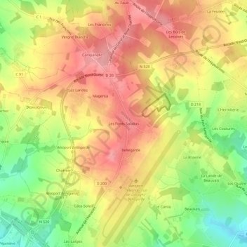 Topografische Karte Les Fonts Saladas, Höhe, Relief