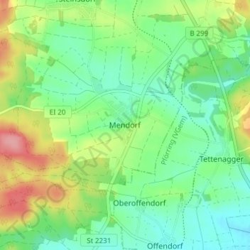 Topografische Karte Mendorf, Höhe, Relief