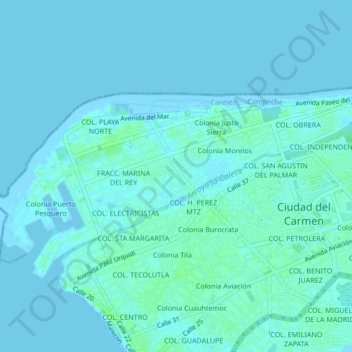 Topografische Karte Colonia Miami, Höhe, Relief