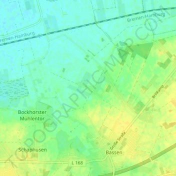 Topografische Karte Bornmoor, Höhe, Relief