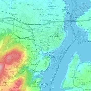 Topografische Karte A Veigadaira, Höhe, Relief