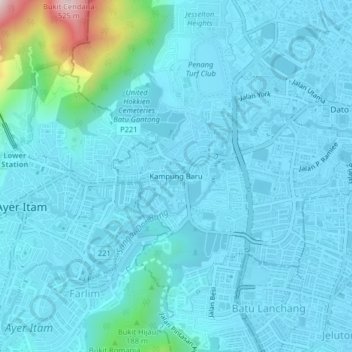 Topografische Karte Kampung Baru, Höhe, Relief