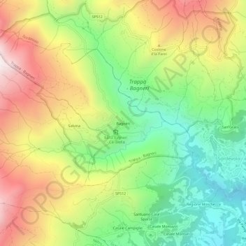 Topografische Karte Bagneri, Höhe, Relief