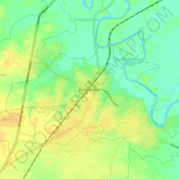 Topografische Karte Balasore, Höhe, Relief