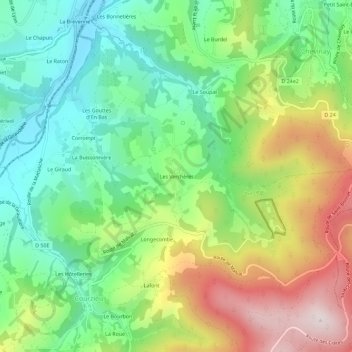 Topografische Karte Les Verchères, Höhe, Relief