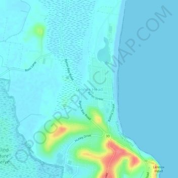 Topografische Karte Lennox Head, Höhe, Relief