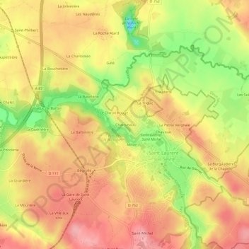 Topografische Karte Charrueau, Höhe, Relief