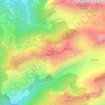 Topografische Karte Pointe de Pelluaz, Höhe, Relief