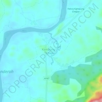 Topografische Karte Kampung Ulu Chepur, Höhe, Relief