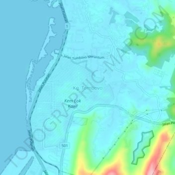 Topografische Karte Kg. Tombovo, Höhe, Relief