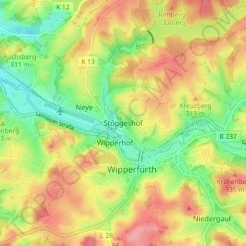 Topografische Karte Stöpgeshof, Höhe, Relief