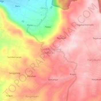 Topografische Karte Sumbermanjing Wetan, Höhe, Relief