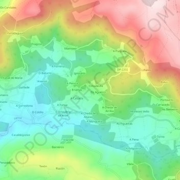 Topografische Karte Regueiro, Höhe, Relief