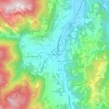 Topografische Karte Piani San Filippo, Höhe, Relief