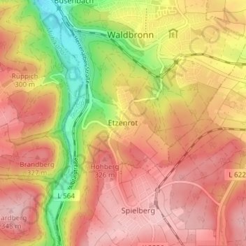 Topografische Karte Etzenrot, Höhe, Relief