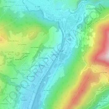 Topografische Karte La Filatière, Höhe, Relief