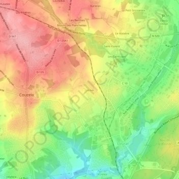 Topografische Karte Lajoux, Höhe, Relief