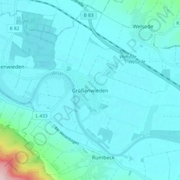 Topografische Karte Großenwieden, Höhe, Relief