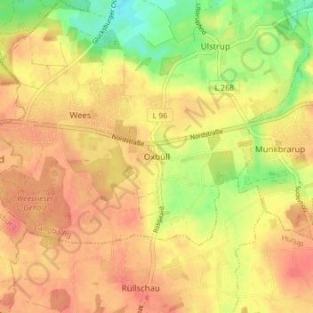 Topografische Karte Oxbüll, Höhe, Relief
