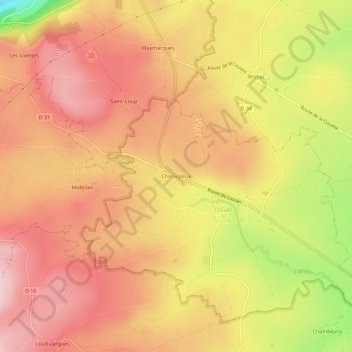 Topografische Karte Chervigieux, Höhe, Relief