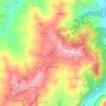 Topografische Karte Bazzano, Höhe, Relief